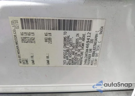 2010 Nissan Altima 2.5 S from USA, damaged, VIN 1N4AL2AP2AN469412